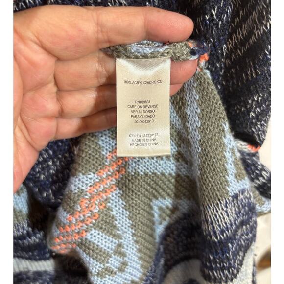 Jolt Women XL Shawl Blue and Navy Lagenlook Fringe Casual Chic - Picture 4 of 8